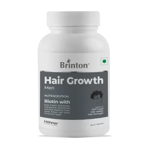 Brinton Hair Growth Men with Biotin, Revitalizing Phyto-actives, Amino acids, Vitamins and Minerals | Veg Tablets