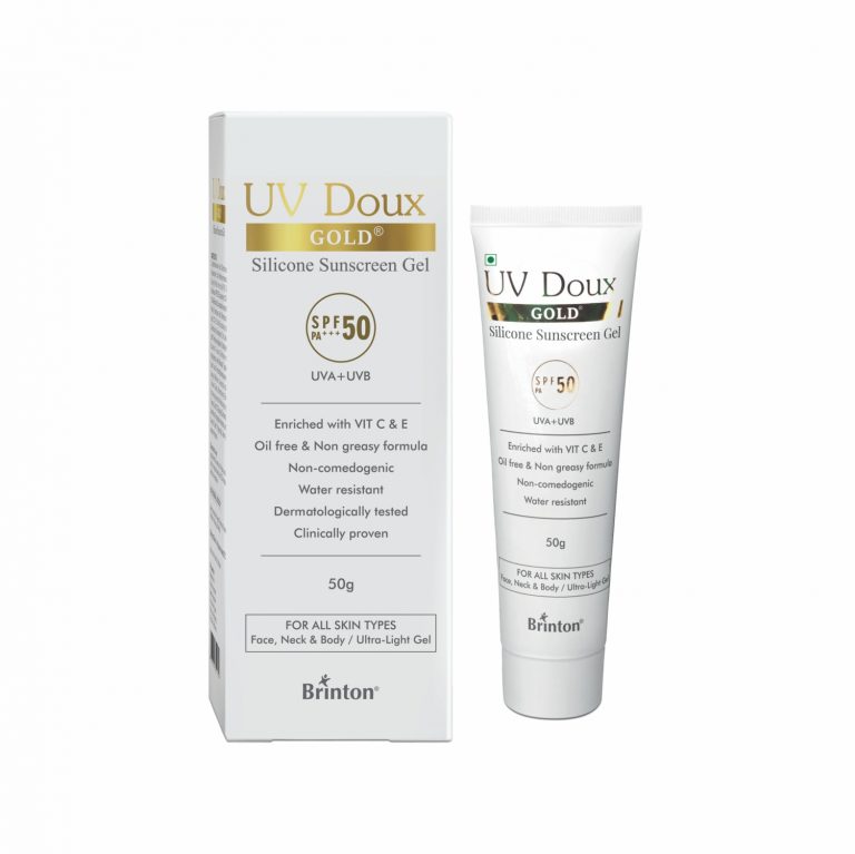 Brinton UV Doux Gold Silicone Sunscreen Gel with SPF 50 PA+++ | Enriched With Vitamin C & E | UVA & UVB Protection | For All Skin Types