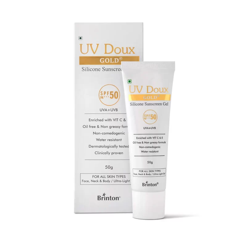 Brinton UV Doux Gold Silicone Sunscreen Gel with SPF 50 PA+++ | Enriched With Vitamin C & E | UVA & UVB Protection | For All Skin Types