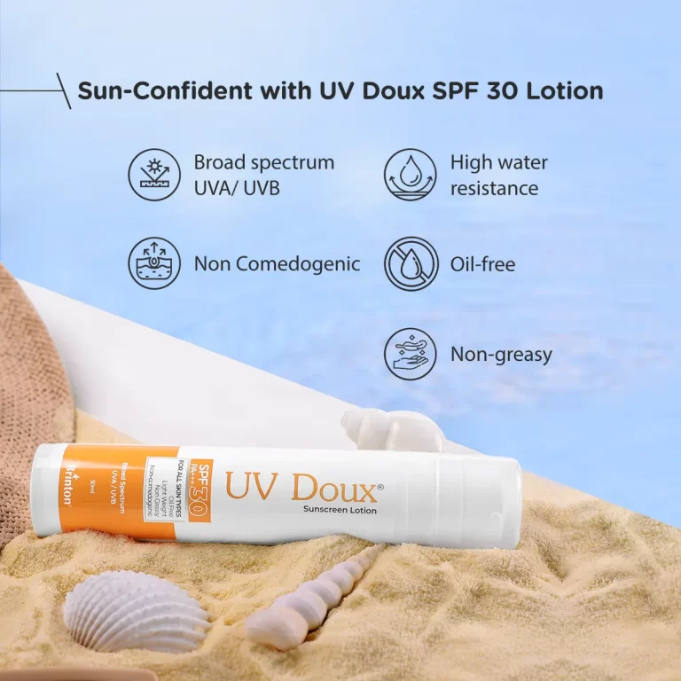 Brinton UV Doux Sunscreen Lotion with SPF 30 in Oil Free Formula | Lightweight, Non-Greasy, Non-Comedogenic | UVA/UVB Protection | For All Skin Types