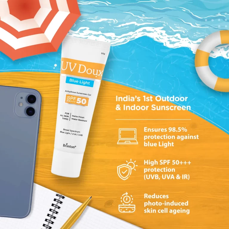 Brinton UV Doux Blue Light Sunscreen Gel with SPF 50 PA+++ | Blue Light UVA/UVB Protection | Matte Finish & Water Resistant | For All Skin Types