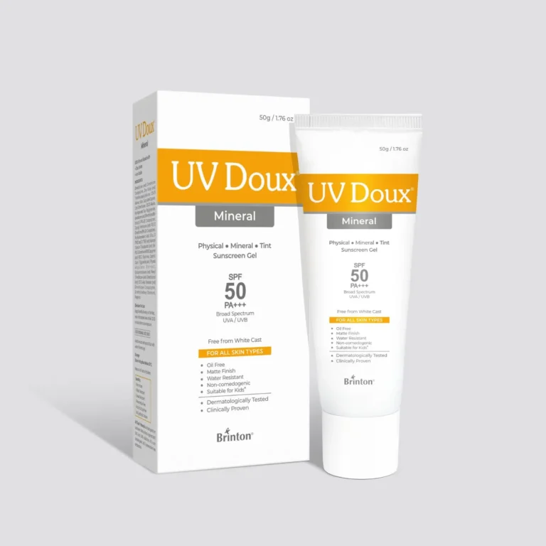 Brinton UV Doux Mineral Sunscreen Gel | 100% Mineral/Physical Sunscreen with Zinc Oxide & Titanium Dioxide | SPF 50 PA+++ | Broad-Spectrum UVA & UVB Protection | Tinted Formula, No White Cast | Non-Comedogenic & Oil-Free | Water-Resistant & Dermatologist Approved | 50g