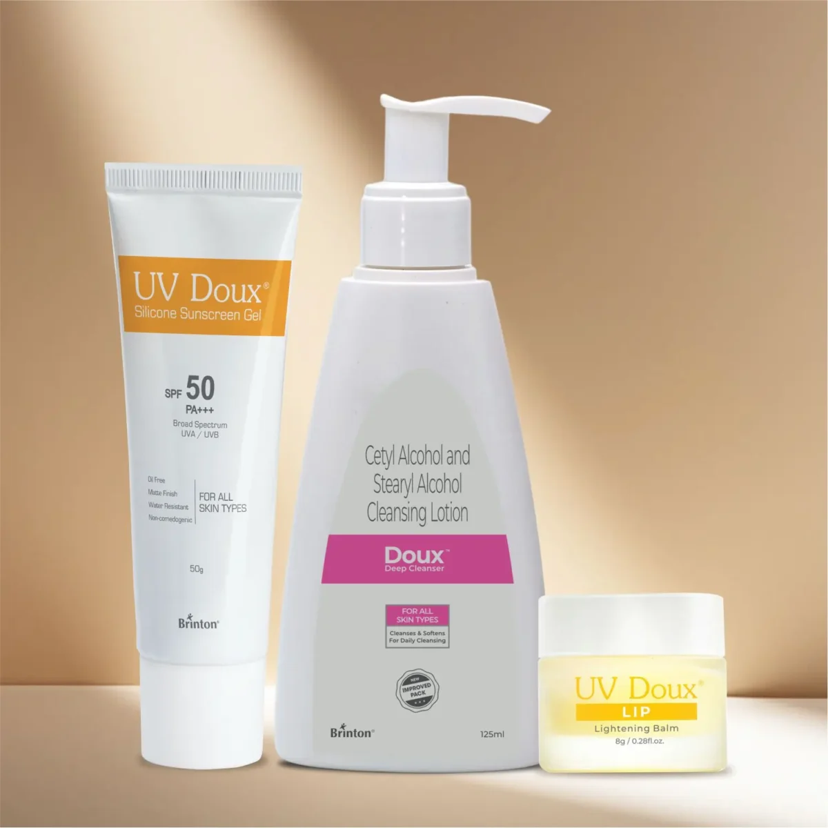 UV Doux Sunscreen Gel + Doux Deep Cleanser + Lip balm