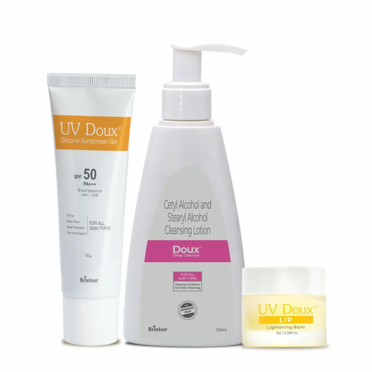 UV Doux Sunscreen Gel + Doux Deep Cleanser + Lip balm