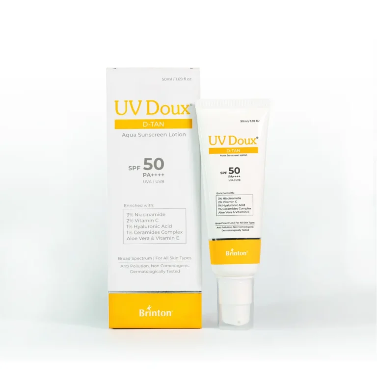 Brinton UV Doux D-Tan Aqua Sunscreen Lotion | SPF 50 PA++++ | 8-Hour Hydration, D-Tan Formula with Niacinamide & Vitamin C, 50 ml