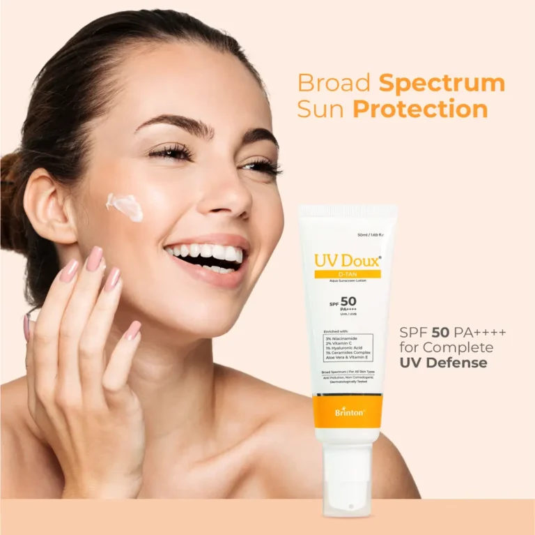 Brinton UV Doux D-Tan Aqua Sunscreen Lotion | SPF 50 PA++++ | 8-Hour Hydration, D-Tan Formula with Niacinamide & Vitamin C, 50 ml