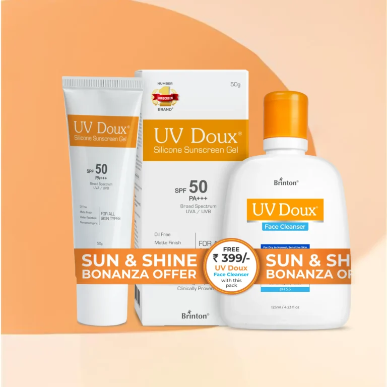 Free Face Cleanser with Brinton UV Doux Sunscreen Gel SPF 50 PA+++ | Sun Protection & Gentle Cleansing | Matte & Water-Resistant | 125ml