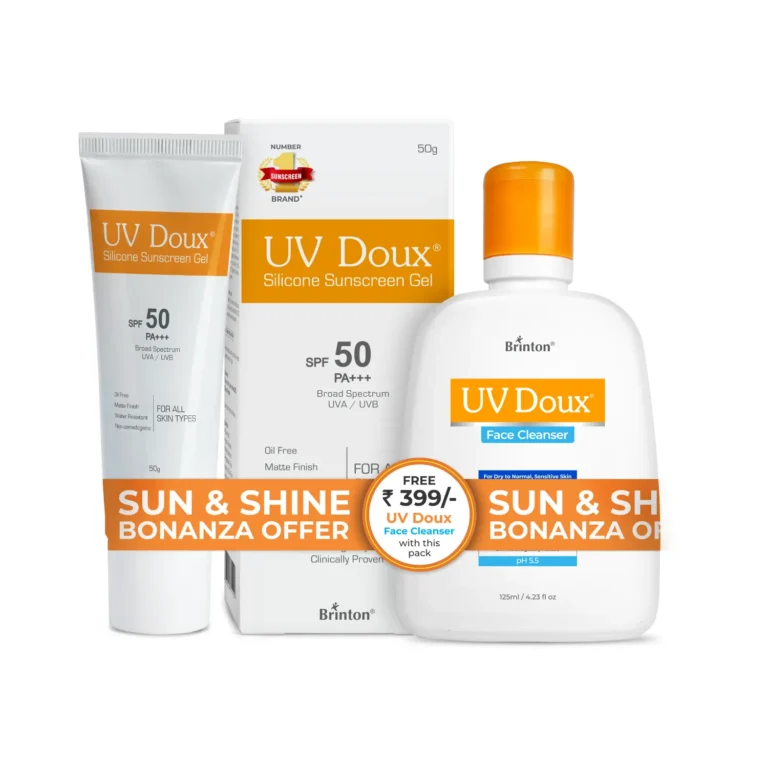 Brinton UV Doux Sunscreen Gel SPF 50 PA +++ & Face Cleanser Face Wash Combo | Broad Spectrum Protection & Gentle Cleansing | Matte Finish, Water Resistant | 125 ml