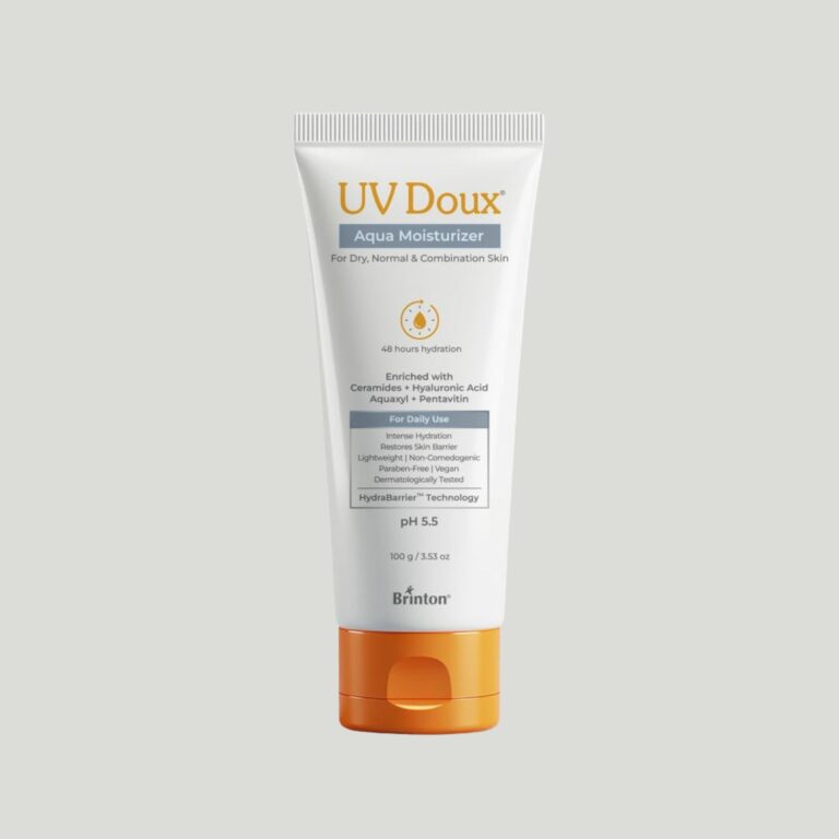 UV Doux Aqua Moisturizer for 48-Hour Hydration | With Aquaxyl, Pentavitin, Ceramides & Hyaluronic Acid | Deep Moisture, Restores Skin Barrier & Reduces Dryness | Lightweight, Non-Greasy – 100 g