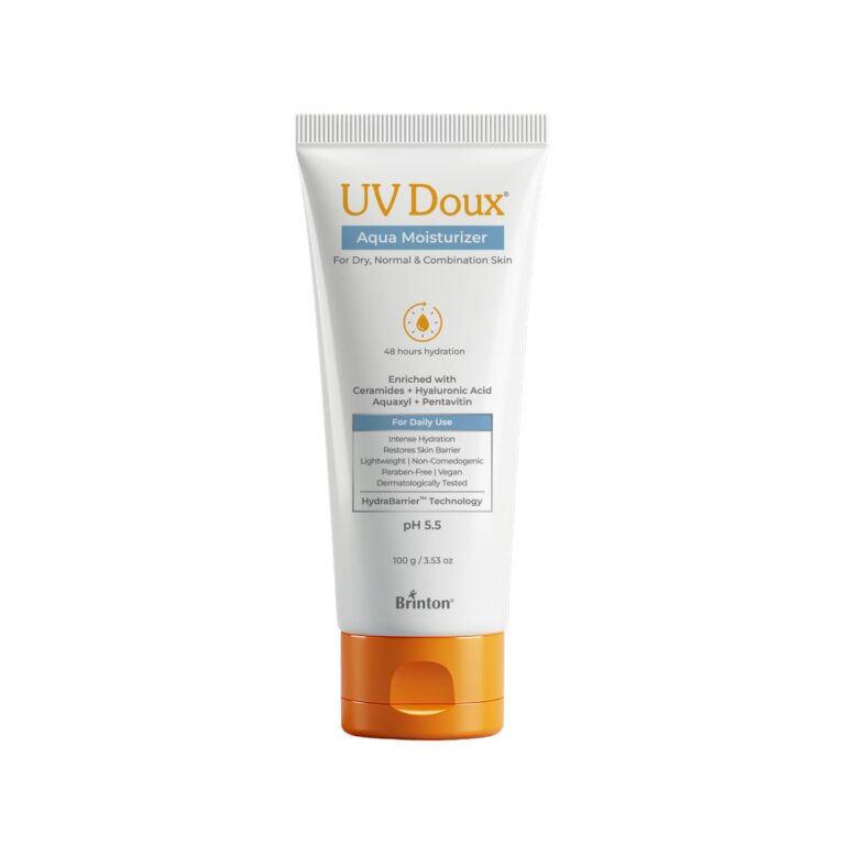 UV Doux Aqua Moisturizer for 48-Hour Hydration | With Aquaxyl, Pentavitin, Ceramides & Hyaluronic Acid | Deep Moisture, Restores Skin Barrier & Reduces Dryness | Lightweight, Non-Greasy – 100 g